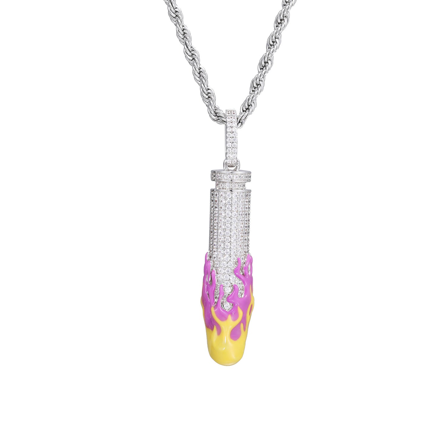 Hip Hop Bullet Pendant Necklace with Zircon Flame Enamel, Rope Chain Style product image