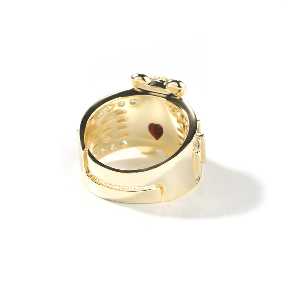Adjustable Bear Cubic Zirconia Ring for Women in Gold or Silver Tone product image
