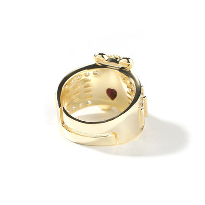 Adjustable Bear Cubic Zirconia Ring for Women in Gold or Silver Tone