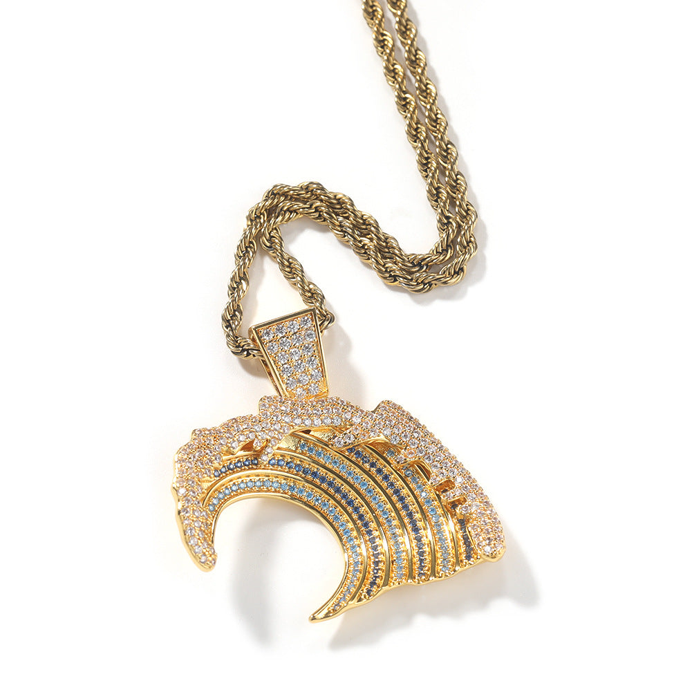 Iced Wave Pendant Necklace with Twisted Chain for Women – Hip Hop Statement Cubic Zirconia Chain in Gold or Silver product image