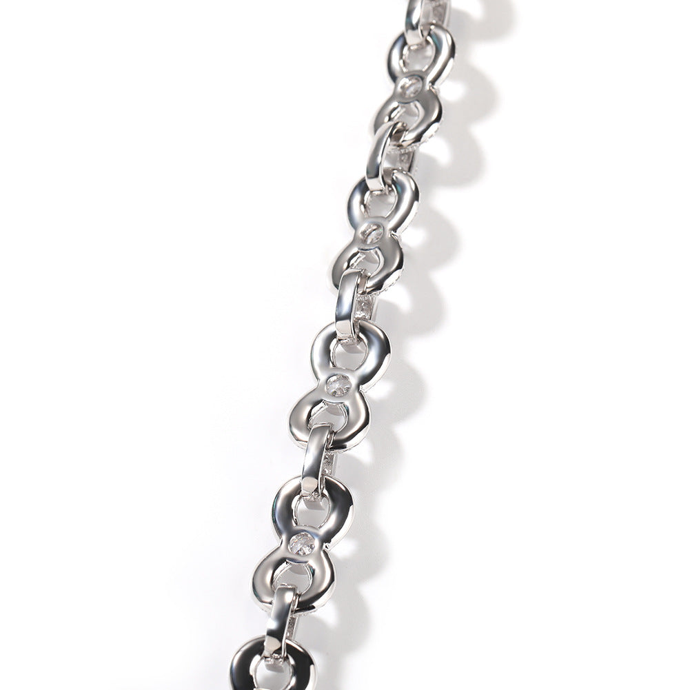 Unisex Silver Tone Cubic Zirconia Circle Link Chain Necklace & Bracelet Set product image