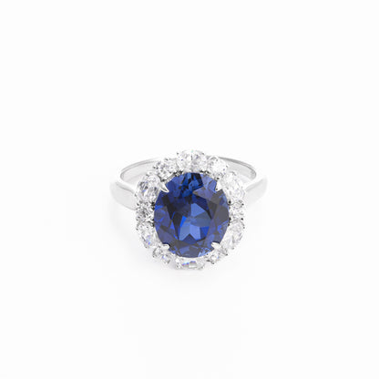 925 Silver Blue Sapphire Jewelry Set with Necklace, Ring & Stud Earrings