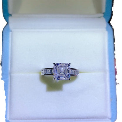 3 Carat Asscher Cut Moissanite Ring for Women, Micro Pave Engagement Ring, White Tone Wedding Ring