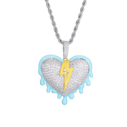 Iced Out Heart Lightning Pendant Necklace for Men, Hip Hop Rope Chain