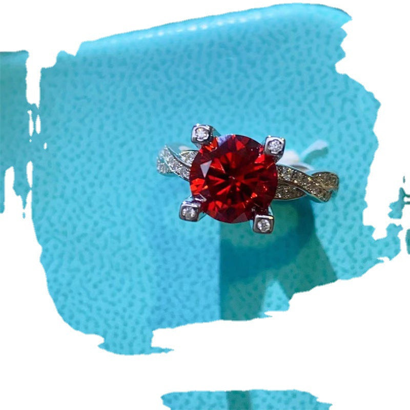2 Carat Pigeon Blood Red Moissanite Ring for Women, Round Cut Twist Band Ring product image