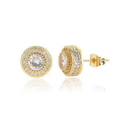 Round Halo CZ Stud Copper Earrings in Selectable Colors and Sizes - EAR001
