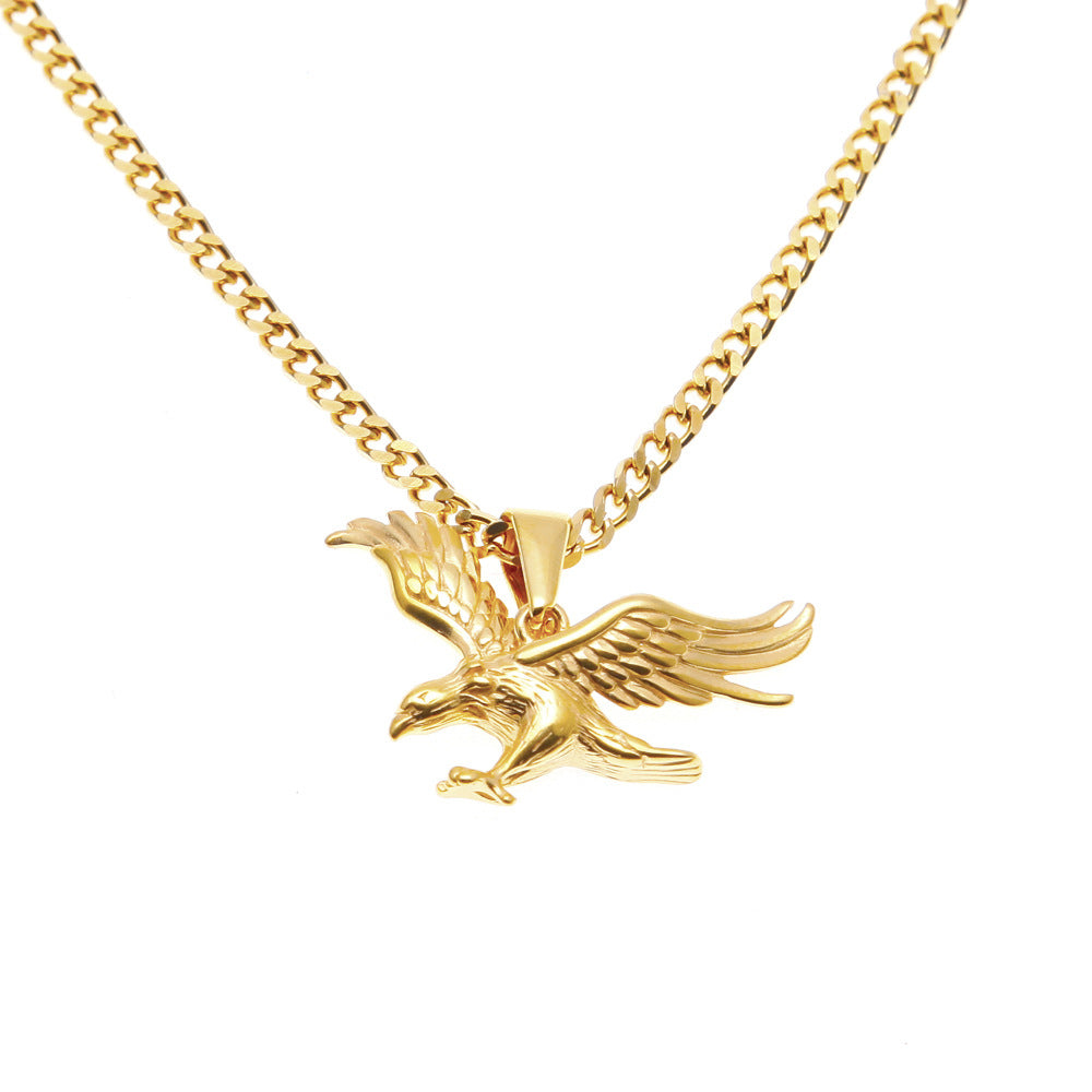 Gold Plated Stainless Steel Eagle Pendant Necklace with 3mm Cuban Chain for Women and Men