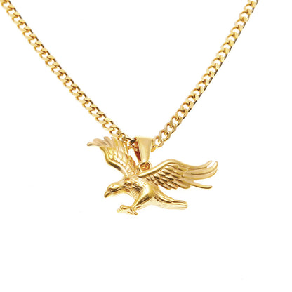 Gold Plated Stainless Steel Eagle Pendant Necklace with 3mm Cuban Chain for Women and Men