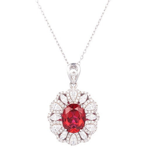 Lab-Created Ruby Halo Ring Set with Matching Necklace and Earrings product image