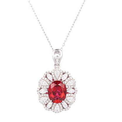Lab-Created Ruby Halo Ring Set with Matching Necklace and Earrings