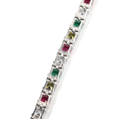 Iced Out Multicolor Cubic Zirconia Chain Bracelet for Women & Men - Trendy Statement Tennis Link Bracelet
