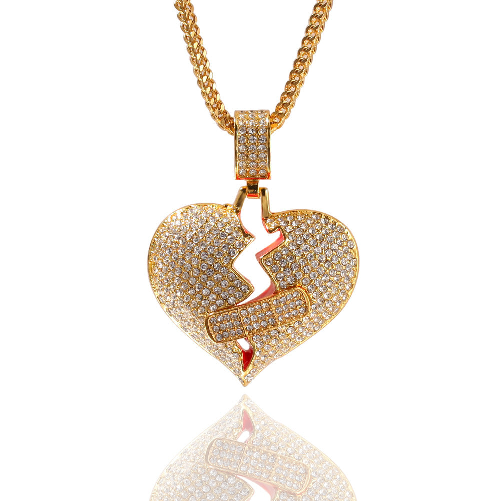 Iced Broken Heart Pendant Necklace with 24 Inch Stainless Steel Rope Chain for Women and Men product image