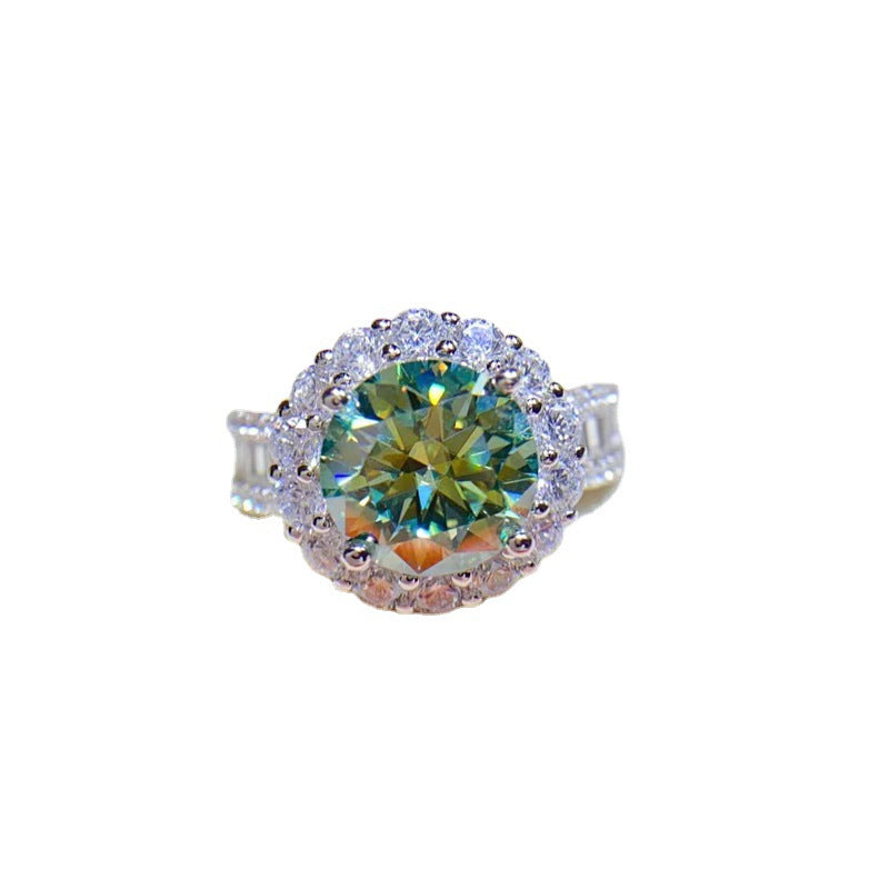 3 Carat Green Moissanite Halo Ring for Women, Round Geometric Engagement Style Ring, Sizes 8-19 product image