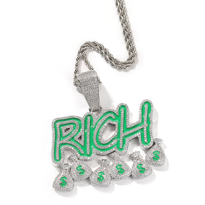 Iced Rich Letter Pendant Necklace for Women - Gold Plated or Silver Plated 24 Inch Twisted Chain Statement Charm Necklace