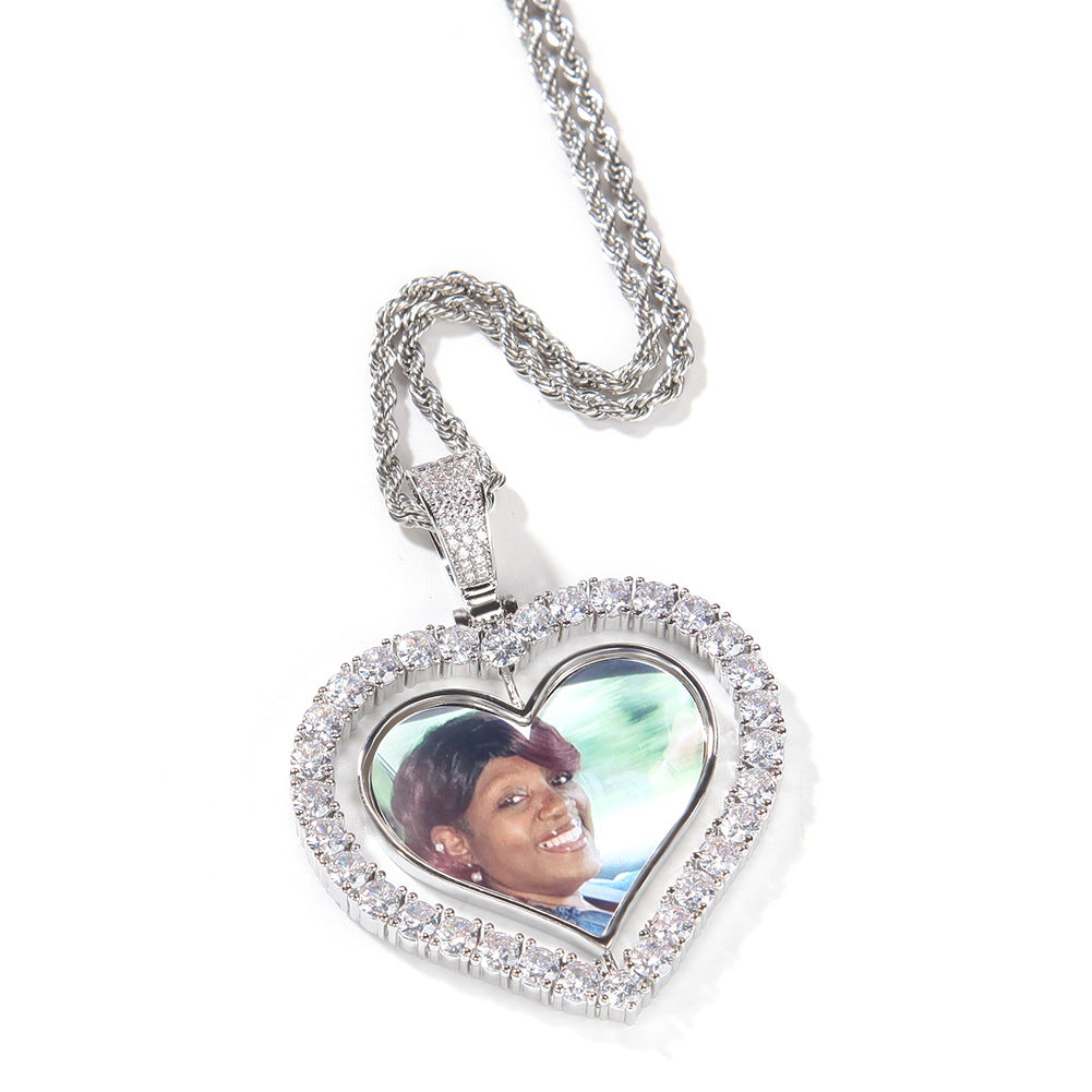 Rotating Heart Photo Pendant Necklace for Women – Gold Plated or Silver Plated Twisted Chain
