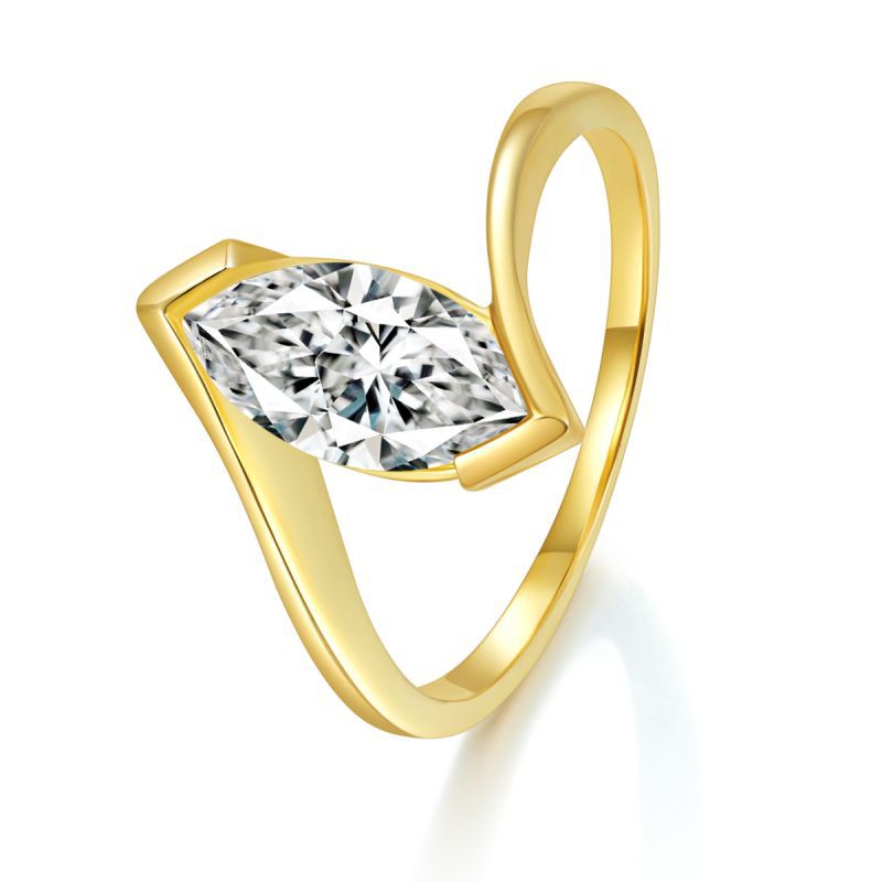 Marquise Moissanite Ring, 18K Gold Plated Open Band Solitaire Ring for Women product image