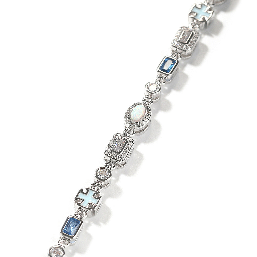 Silver Plated Cubic Zirconia Geometric Chain Bracelet for Women and Men