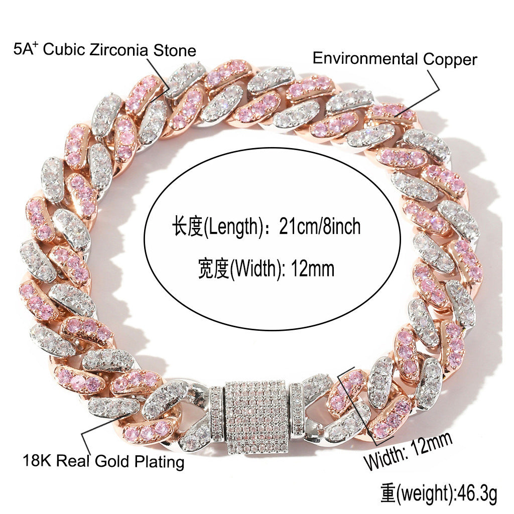 Diamond Shape Cuban Link Cubic Zirconia Necklace for Men