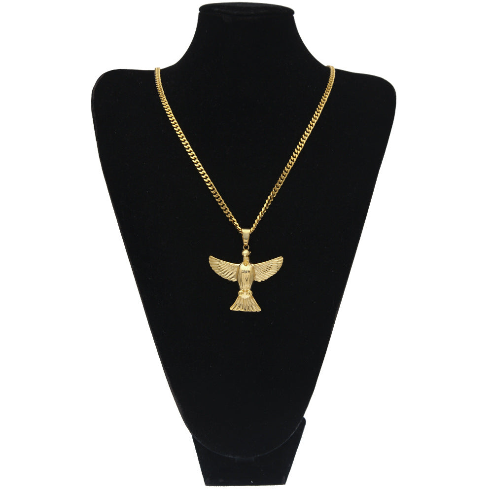Unisex Stainless Steel Bird Pendant Necklace with 5mm Cuban Chain - Gold Plated or Silver Plated Statement Chain