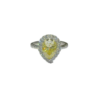 Yellow Pear Moissanite Halo Ring for Women - Engagement Ring, Promise Ring, 1 Carat or 2 Carat
