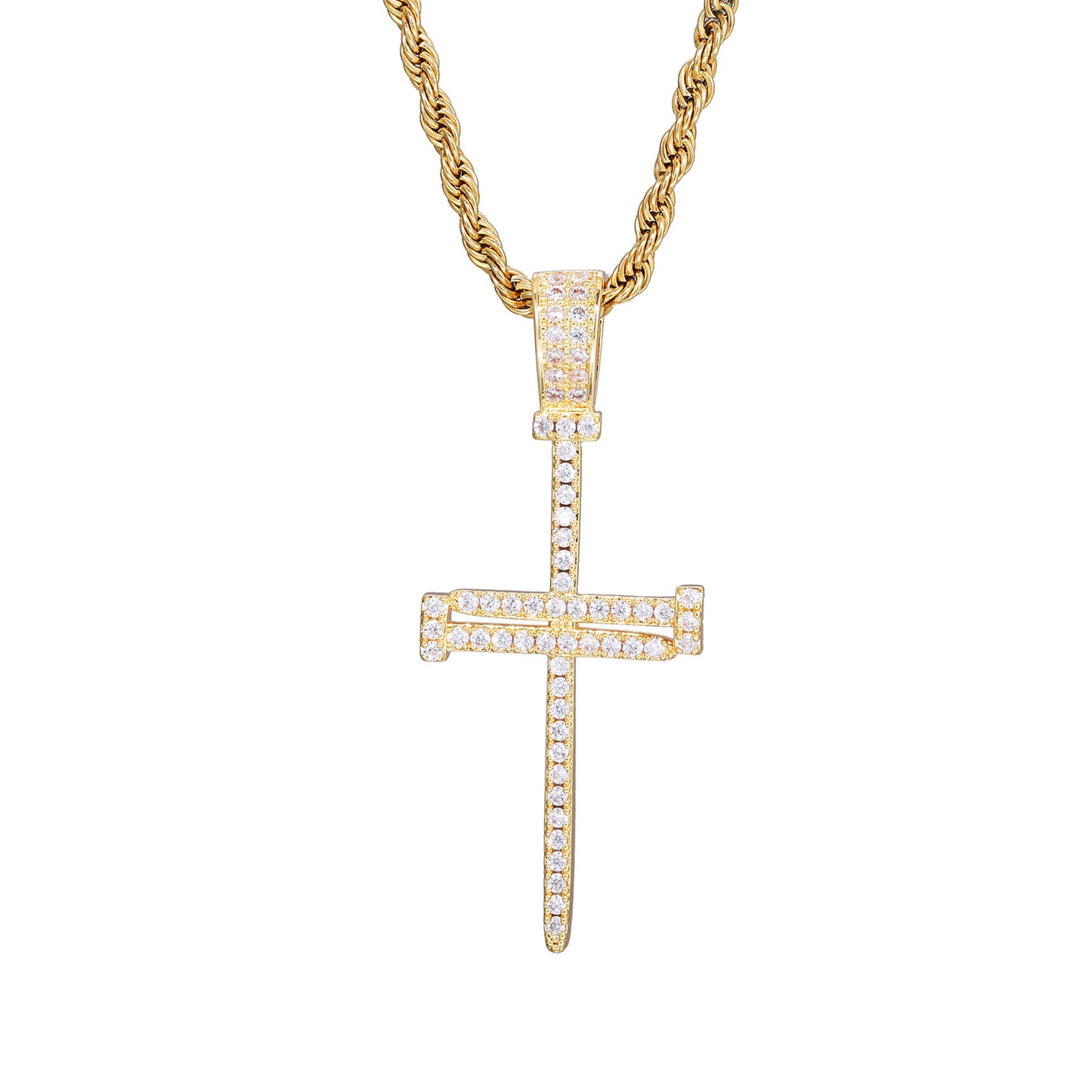 Cross Pendant Rope Chain Necklace, Iced Out Zircon Hip Hop Jewelry product image