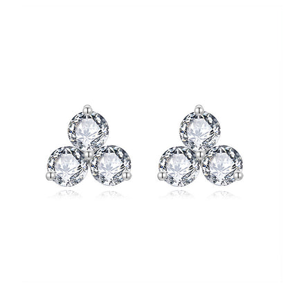 Three-Stone Moissanite Stud Earrings for Women, 18K Gold-Plated S925