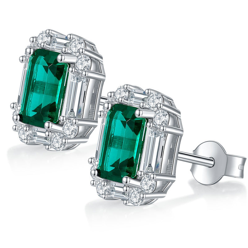 Lab-Created Emerald Green Octagon Stud Earrings with Clear Accents product image
