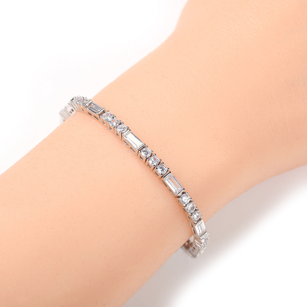 Unisex Geometric Cubic Zirconia Tennis Bracelet in Gold or Silver Tone, Square Link Hip Hop Chain Bracelet