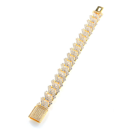 Iced Out Cuban Link Bracelet with Cubic Zirconia for Women & Men - Statement Gold Plated or Silver Plated Chain Bracelet