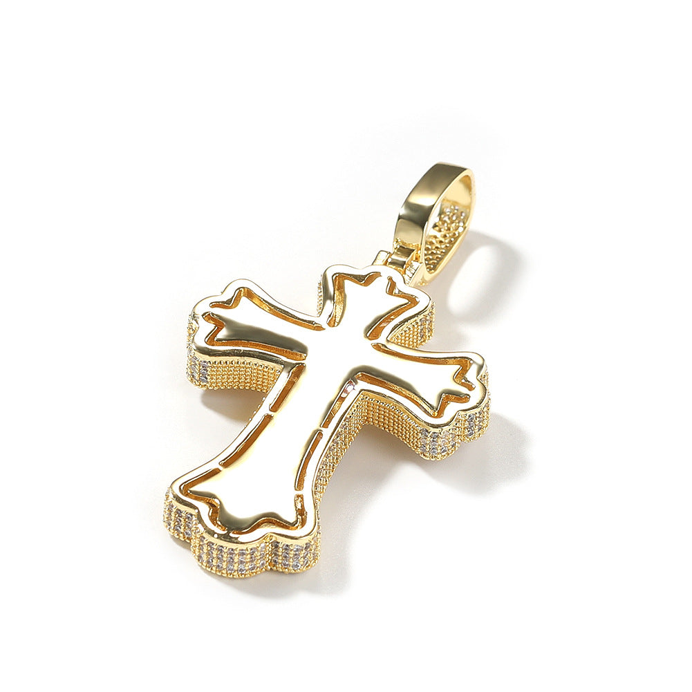 Iced Out Cross Pendant Necklace for Women and Men – Cubic Zirconia Twisted Chain in Gold, Silver & Rose Gold
