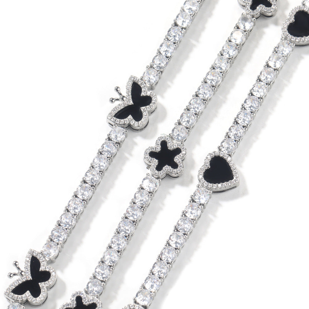 Butterfly Cubic Zirconia Chain Necklace & Bracelet for Women and Men - Gold Plated or Silver Plated Statement Jewelry