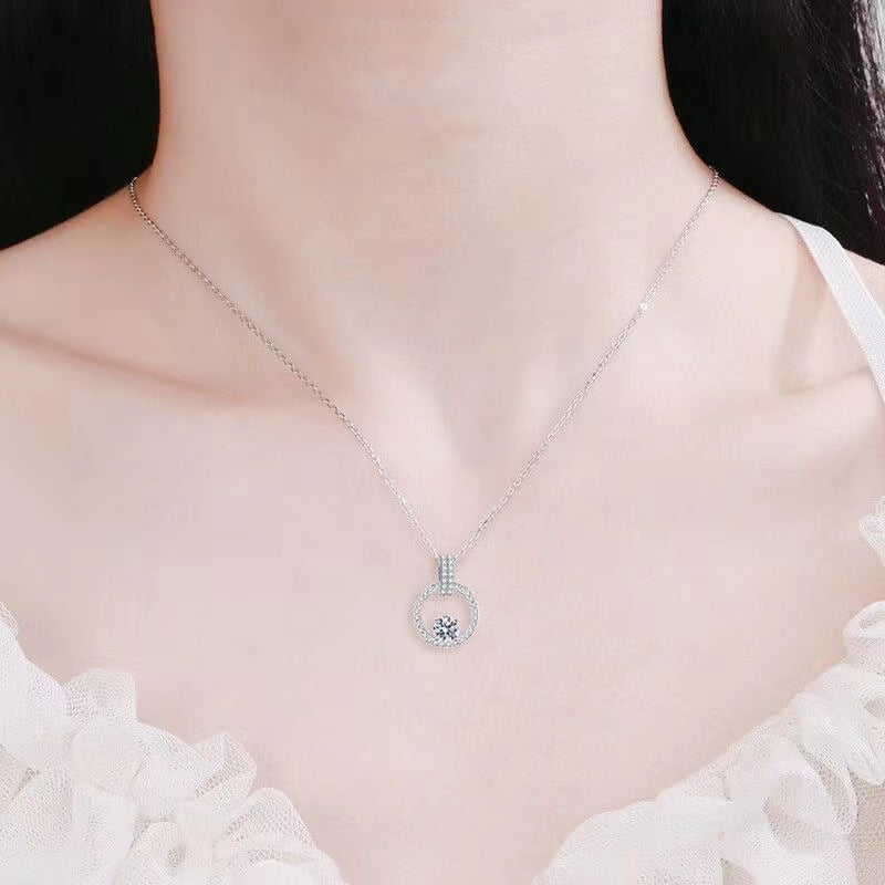 1 Carat Moissanite Circle Pendant Necklace for Women, Pavé U-Shaped Clavicle Chain product image