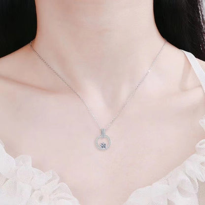 1 Carat Moissanite Circle Pendant Necklace for Women, Pavé U-Shaped Clavicle Chain