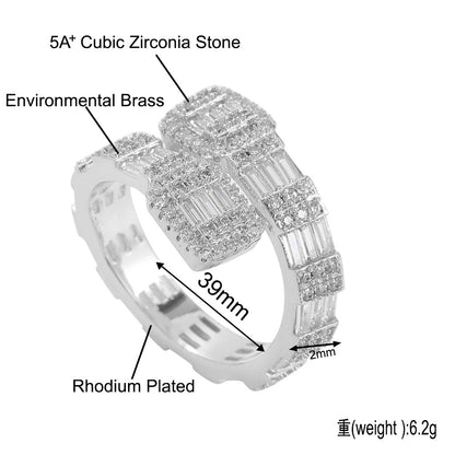 Hip Hop Light Luxury Square Cubic Zirconia Ring for Men and Women