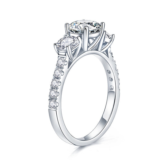 Three-Stone Moissanite Ring, 18K Gold-Finish Women’s Engagement Ring product image