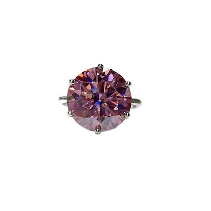 Pink Moissanite Ring for Women, 5 Carat or 10 Carat Round Solitaire Engagement Ring, Six-Prong Statement Ring