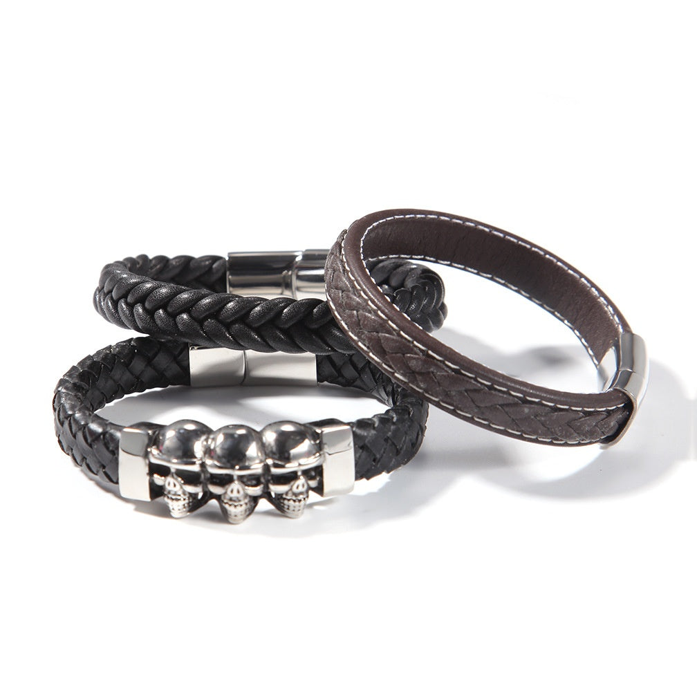Braided Leather Bracelet for Men and Women – Trendy Statement Cuff Bangle with Magnetic Clasp product image