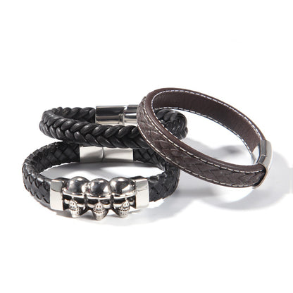 Braided Leather Bracelet for Men and Women – Trendy Statement Cuff Bangle with Magnetic Clasp