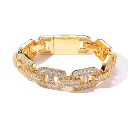 15 mm Baguette CZ Mariner Link Hip Hop Bracelet with Copper Base - CHA039