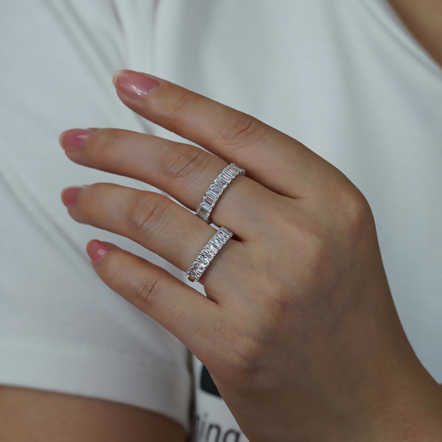 Moissanite Eternity Ring, Emerald-Cut Full Band Wedding Ring for Women product image