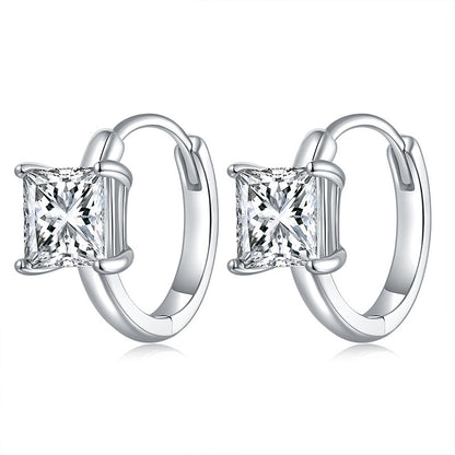 Princess Cut Moissanite Stud Earrings, 5.5mm, S925 Silver, 18K Gold Plated, Four-Prong