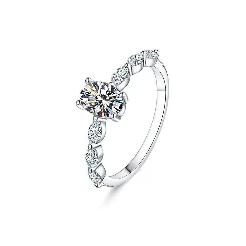 Oval Moissanite Ring with Geometric Side Stones - 1 Carat & 2 Carat Statement Ring for Women product image