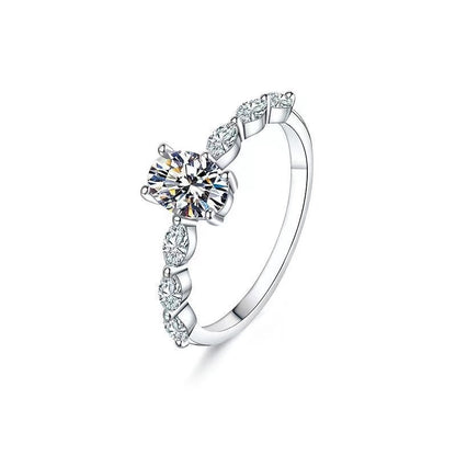 Oval Moissanite Ring with Geometric Side Stones - 1 Carat & 2 Carat Statement Ring for Women