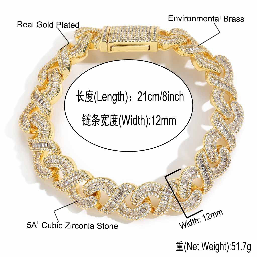 Hip Hop Light Luxury Cuban Link Cubic Zirconia Bracelet for Men