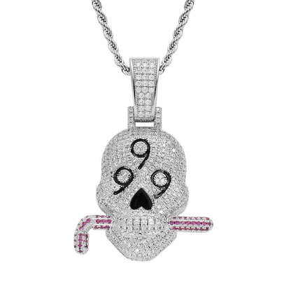 Hip Hop Skull Cubic Zirconia Pendant Necklace for Men and Women