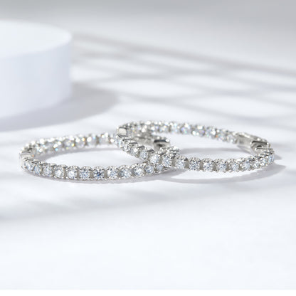 S925 Sterling Silver Hoop Earrings with Clear Stone Pave Detail