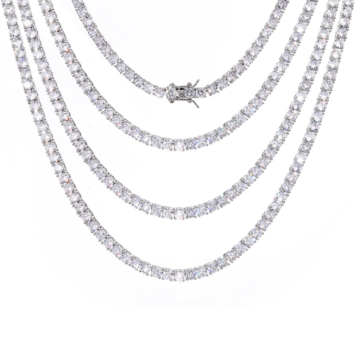 Unisex Cubic Zirconia Tennis Chain Necklace Bracelet Set in Silver Tone, Hip Hop Streetwear Chain Jewelry product image