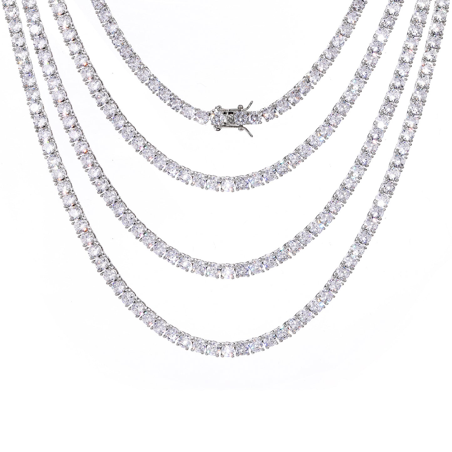 Unisex Cubic Zirconia Tennis Chain Necklace Bracelet Set in Silver Tone, Hip Hop Streetwear Chain Jewelry product image