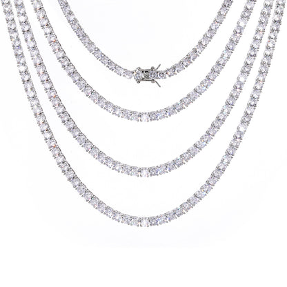 Unisex Cubic Zirconia Tennis Chain Necklace Bracelet Set in Silver Tone, Hip Hop Streetwear Chain Jewelry