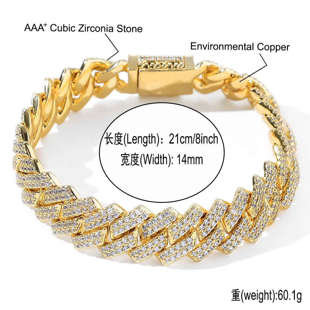 Hip Hop Cuban Link Cubic Zirconia Bracelet for Men